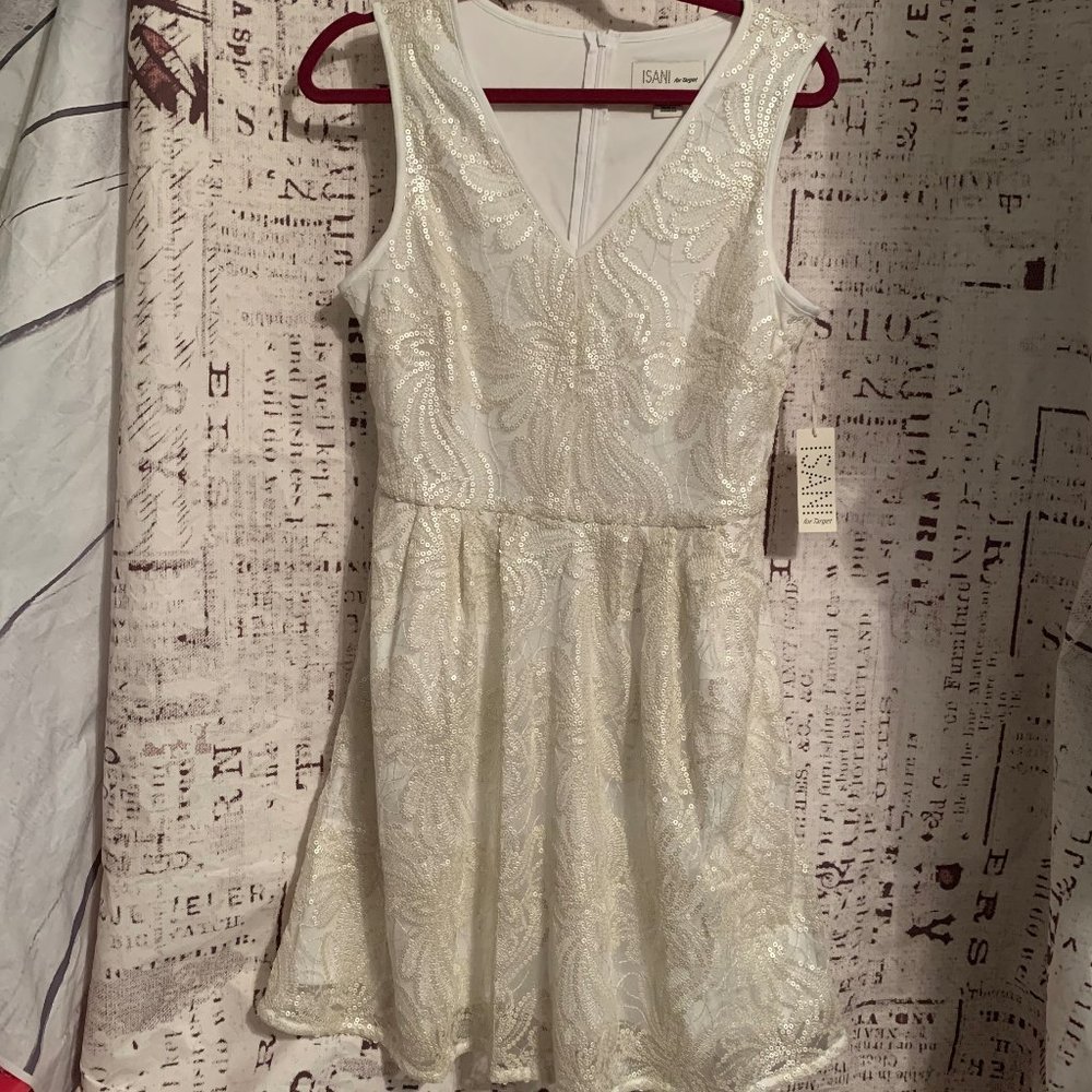 NEW ISANI For target IVORY V-NECK LACE LINED DRESS